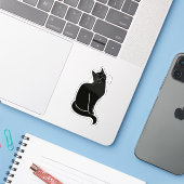 Zwarte kat tekening sticker (Laptop met iPhone)