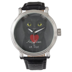 Zwarte Kat - Tekst Personaliseerbare Horloge