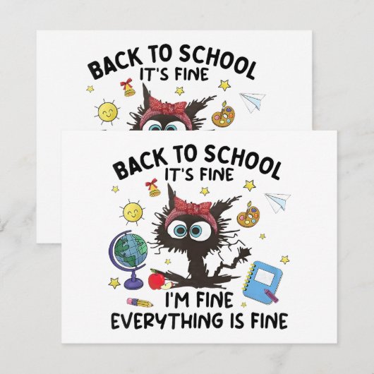 Zwarte kat terug naar school zijn prima in prima a bedankkaart (Voorkant / Achterkant)