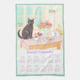 Zwarte Kat & Theepartij Keukenhanddoek Kalender