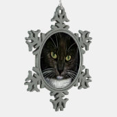 Zwarte kat tin sneeuwvlok ornament (Links)