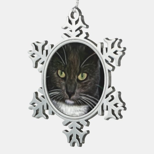 Zwarte kat tin sneeuwvlok ornament (Rechts)