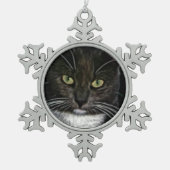 Zwarte kat tin sneeuwvlok ornament (Voorkant)