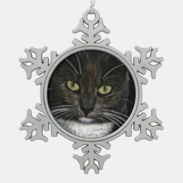 Zwarte kat tin sneeuwvlok ornament