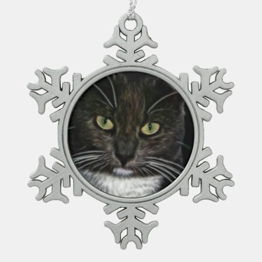 Zwarte kat tin sneeuwvlok ornament (Voorkant)
