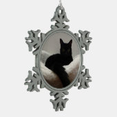Zwarte kat tin sneeuwvlok ornament (Links)