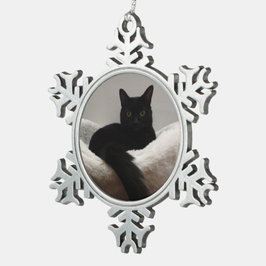 Zwarte kat tin sneeuwvlok ornament (Rechts)