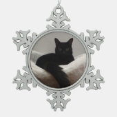 Zwarte kat tin sneeuwvlok ornament (Voorkant)