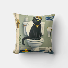 Zwarte Kat Toilet King - Funny Badkamer Humor Kussen
