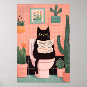 Zwarte Kat Toiletposter, Whimsicale Badkamer Muur Poster
