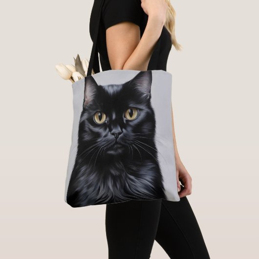 Zwarte kat tote bag (Dichtbij)