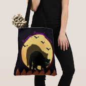 Zwarte kat tote bag (Dichtbij)