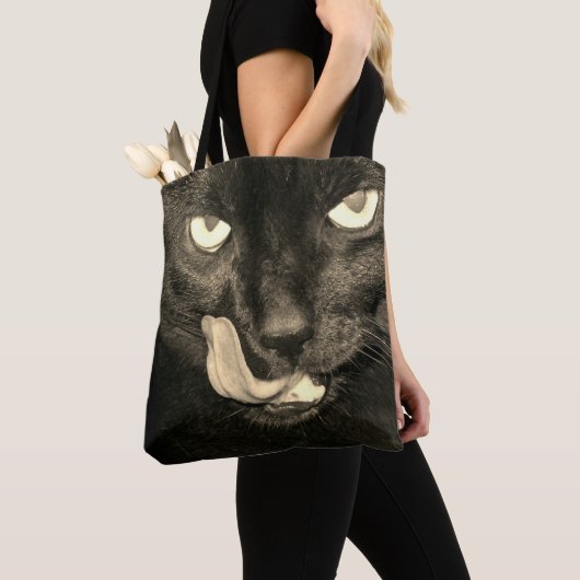 Zwarte kat tote bag (Dichtbij)