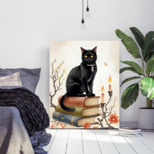 Zwarte Kat & Toverboeken Watercolor Poster Oud