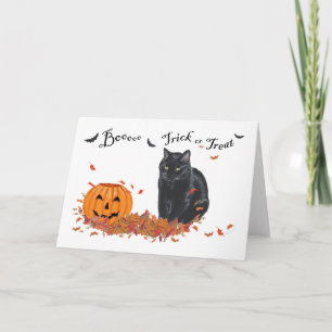 Zwarte Kat Trick or Treat Halloween Kaart