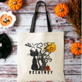 Zwarte Kat Trick or Treat Halloween Snoepzak Tote Bag