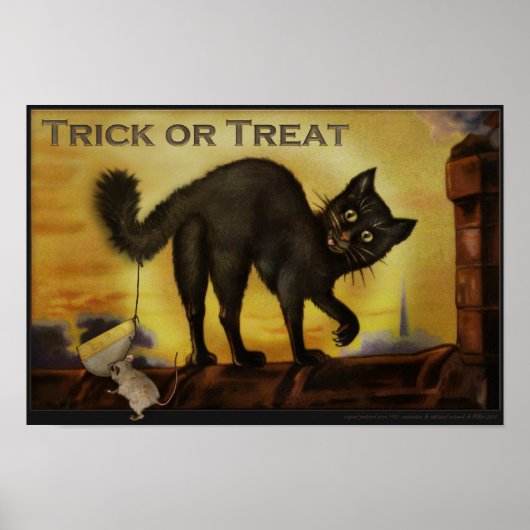  zwarte kat Trick or treat - Humoureus Poster (Voorkant)