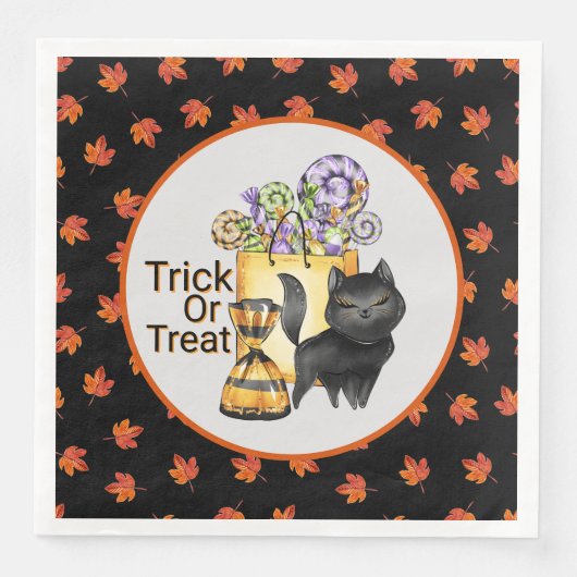 Zwarte Kat Trick Or Treat Servet (Voorkant)