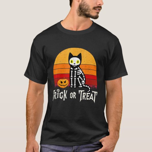 Zwarte Kat Trick Or Treat T-shirt (Voorkant)