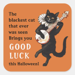 Zwarte kat troubadour Veel succes Halloween CC1163 Vierkante Sticker