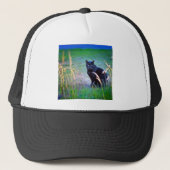 Zwarte kat trucker pet (Voorkant)
