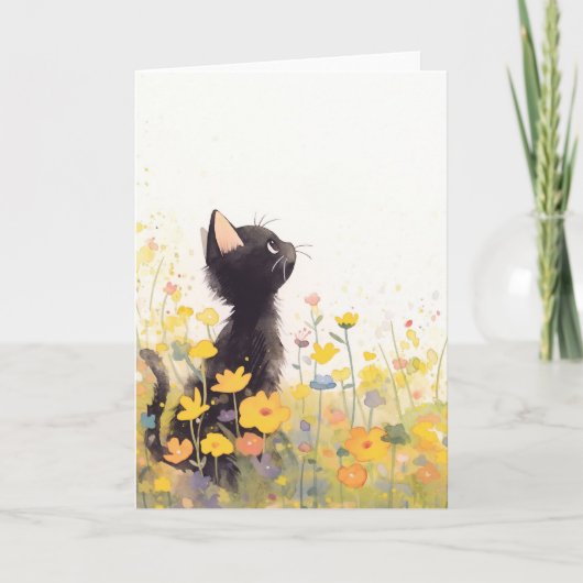 Zwarte Kat tussen de Bloemen Kaart (Voorkant)
