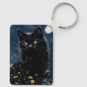 Zwarte Kat Tussen de Bloemen Sleutelhanger (Achterkant)