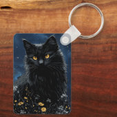 Zwarte Kat Tussen de Bloemen Sleutelhanger (Achterkant)