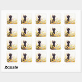 Zwarte Kat tussen de Bloemen Vierkante Sticker (Vel)