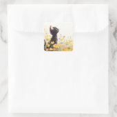 Zwarte Kat tussen de Bloemen Vierkante Sticker (Tas)