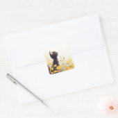 Zwarte Kat tussen de Bloemen Vierkante Sticker (Envelop)