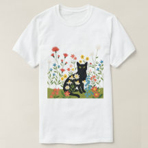 Zwarte kat tussen kleurrijke wilde bloemen - Cotta