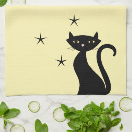 Zwarte kat uit de 1950-stijl theedoek