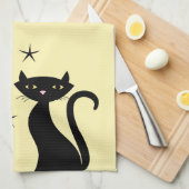 Zwarte kat uit de 1950-stijl theedoek (Quarter Fold)