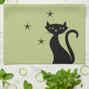 Zwarte kat uit de 1950-stijl theedoek