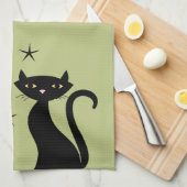 Zwarte kat uit de 1950-stijl theedoek (Quarter Fold)