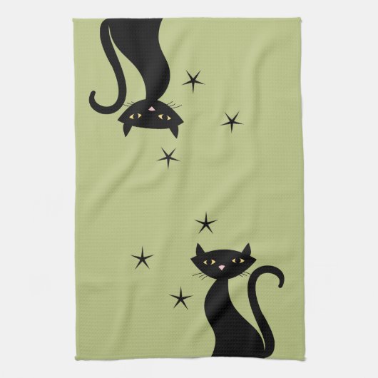 Zwarte kat uit de 1950-stijl theedoek (Verticaal)