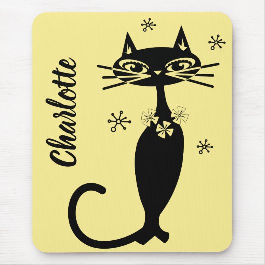 Zwarte kat uit de middelbare eeuw in gouden achter muismat (Voorkant)