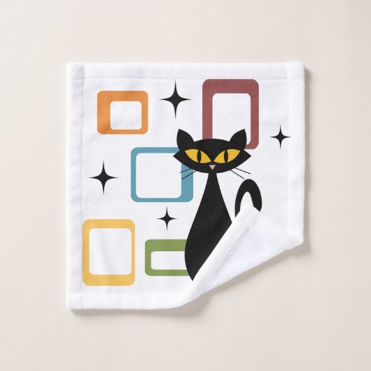 Zwarte kat uit de middeleeuwen bad handdoek (Wasdoekje)