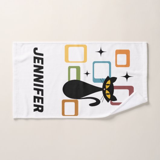 Zwarte kat uit de middeleeuwen bad handdoek (Handdoek)