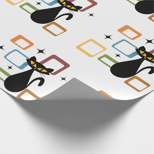 Zwarte kat uit de middeleeuwen cadeaupapier (Hoek)