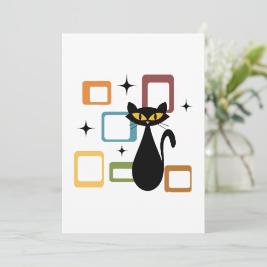 Zwarte kat uit de middeleeuwen feestdagenkaart (Staand voorkant)