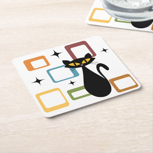 Zwarte kat uit de middeleeuwen kartonnen onderzetters (Schuin)
