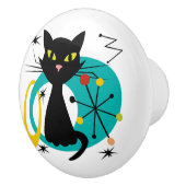 Zwarte kat uit de middeleeuwen keramische knop (Rechts)