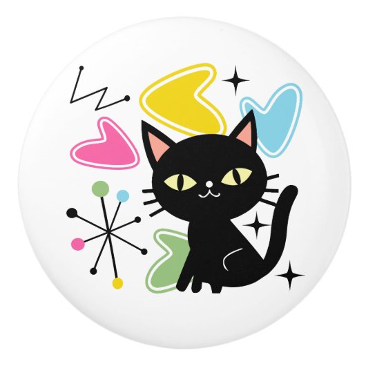 Zwarte kat uit de middeleeuwen keramische knop (Voorkant)