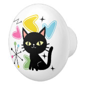 Zwarte kat uit de middeleeuwen keramische knop (Rechts)