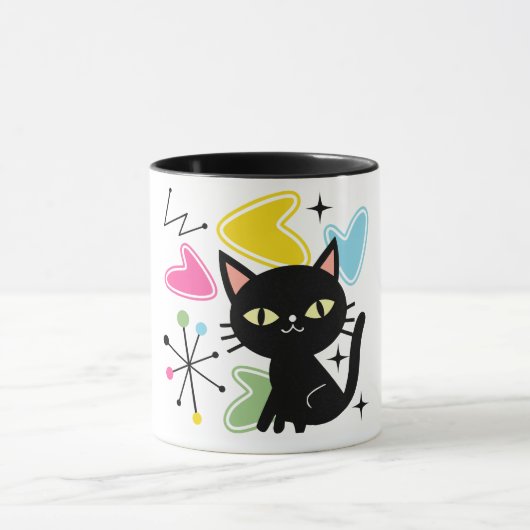 Zwarte kat uit de middeleeuwen mok (Midden)