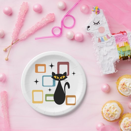 Zwarte kat uit de middeleeuwen papieren bordje (Feest)