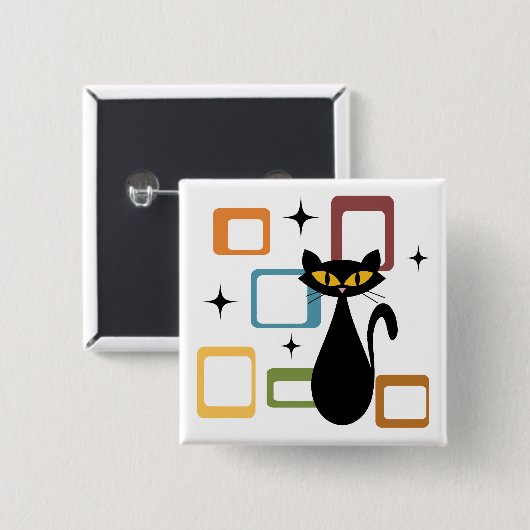 Zwarte kat uit de middeleeuwen vierkante button 5,1 cm (Voorkant /achterkant)