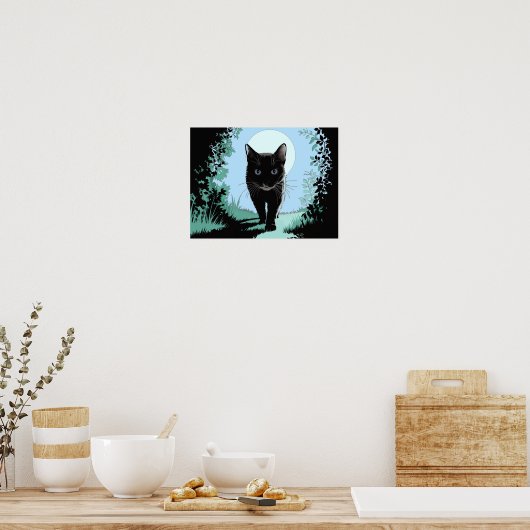 Zwarte kat uit het maanlicht Poster Print Art (Keuken)